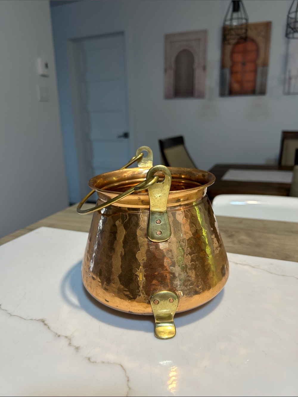 Hammered Copper Decorative Pot with Brass Accents - Copper